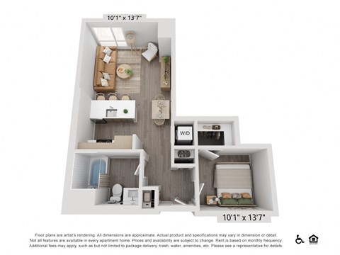 Floor plan for studio, 1 bath, 583 sqft