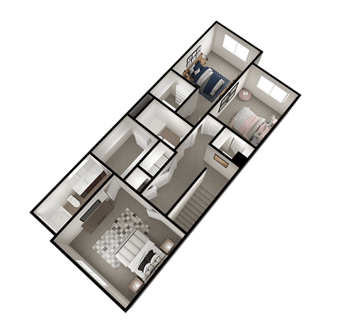 Floor plan for 3 beds, 3 baths, 2028 sqft