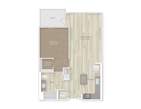 Floor plan for 1 bed, 1 bath, 819 sqft