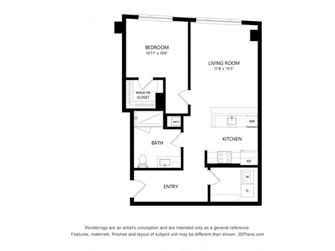 Floor plan for 1 bed, 1 bath, 765 sqft