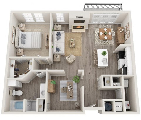 Floor plan for 1 bed, 1 bath, 1045 sqft
