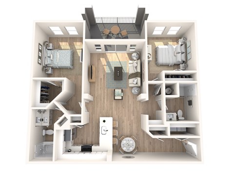 Floor plan for 2 beds, 2 baths, 1103 sqft