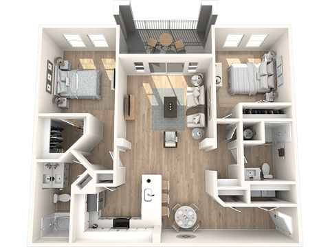 Floor plan for 2 beds, 2 baths