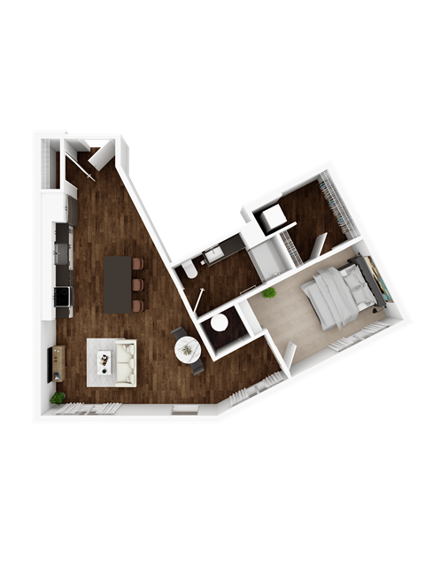 Floor plan for 1 bed, 1 bath, 788 sqft