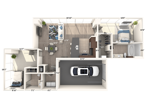 Floor plan for 2 beds, 1.5 baths, 1525 sqft