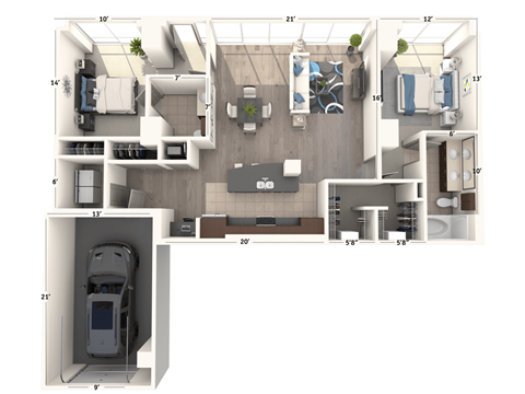 Floor plan for 2 beds, 1.5 baths, 1558 sqft