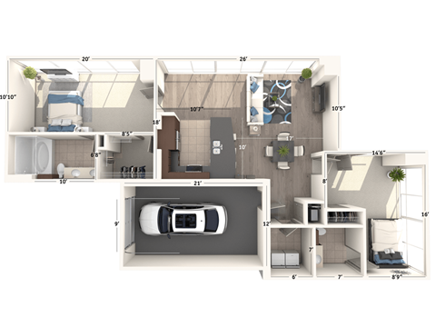 Floor plan for 2 beds, 1.5 baths, 1570 sqft