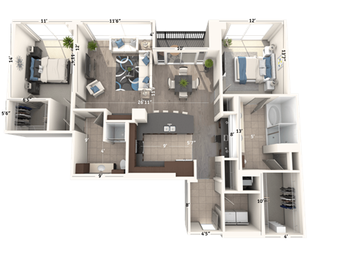 Floor plan for 2 beds, 2 baths, 1723 sqft