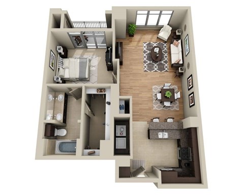 Floor plan for 1 bed, 1 bath, 994 sqft