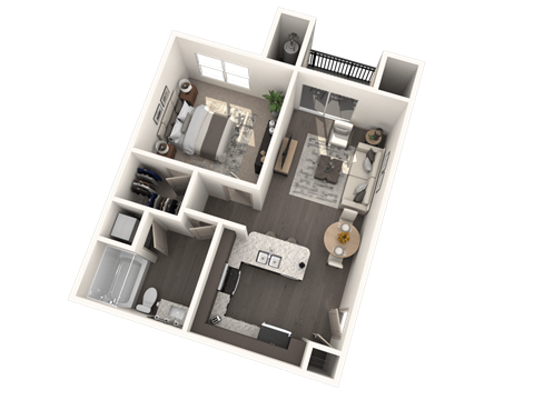 Floor plan for 1 bed, 1 bath, 685 sqft
