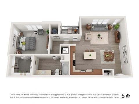 Floor plan for 1 bed, 1 bath, 950 sqft