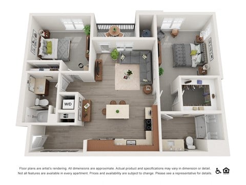 Floor plan for 2 beds, 2 baths, 1162 sqft