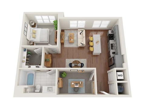 Floor plan for 1 bed, 1 bath, 865 sqft
