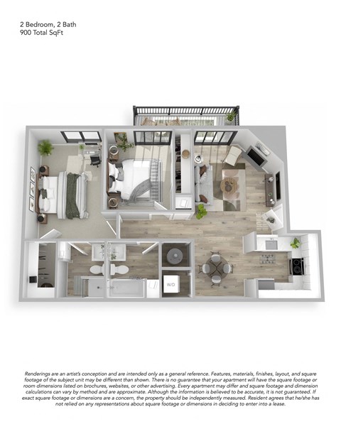 Floor plan for 2 beds, 2 baths, 900 sqft