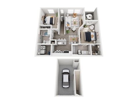 Floor plan for 2 beds, 2 baths, 955 sqft