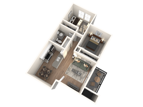 Floor plan for 2 beds, 1 bath, 750 sqft