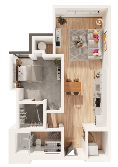Floor plan for 1 bed, 1 bath, 776 sqft
