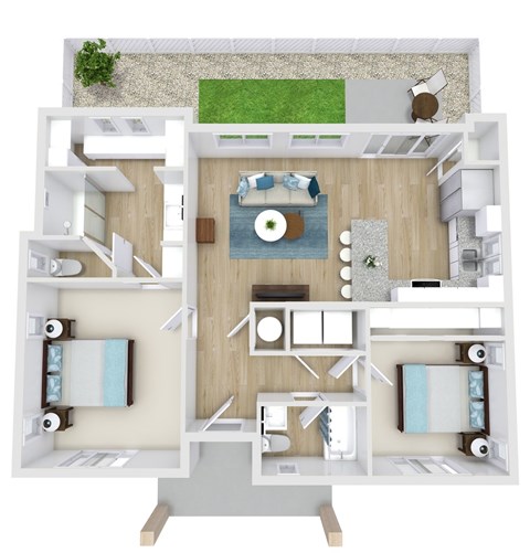 Floor plan for 2 beds, 2 baths, 881 sqft