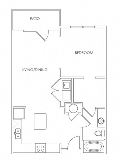 Floor plan for 1 bed, 1 bath, 697 sqft