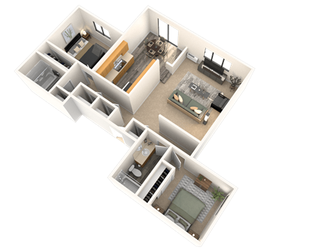 Floor plan for 2 beds, 2 baths, 985 sqft