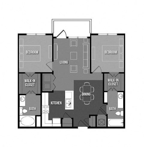 Floor plan for 2 beds, 2 baths, 1008 sqft