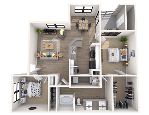 Floor plan for 2 beds, 1 bath, 968 sqft