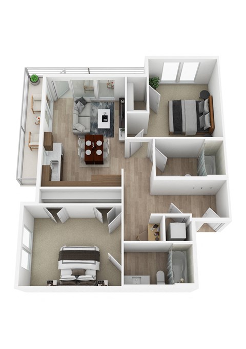 Floor plan for 2 beds, 2 baths, 824 sqft