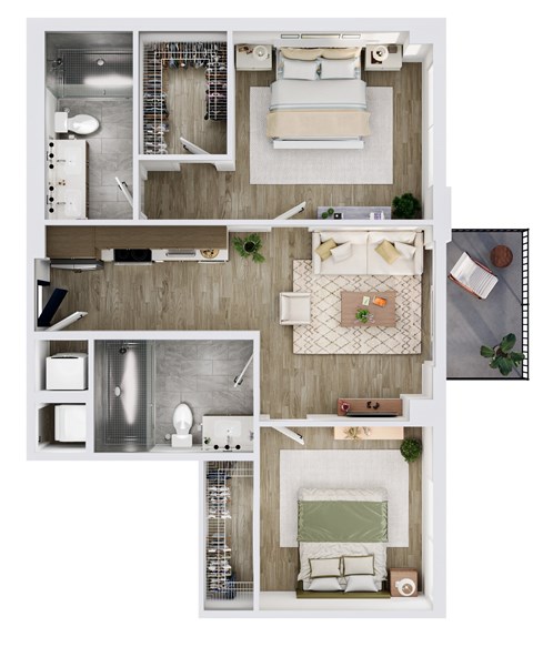 Floor plan for 2 beds, 2 baths, 871 sqft