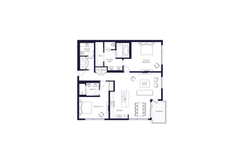 Floor plan for 2 beds, 2.5 baths, 1940 sqft