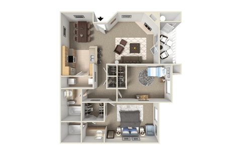 Floor plan for 2 beds, 2 baths, 1015 sqft