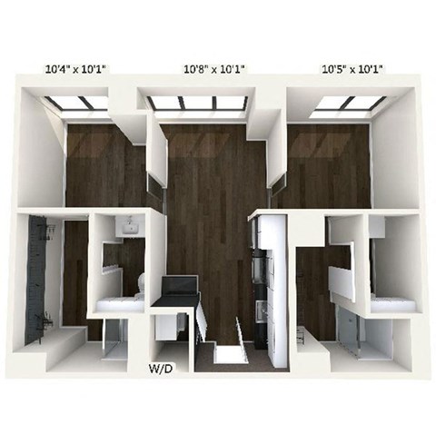 Floor plan for 2 beds, 2 baths, 798 sqft
