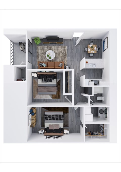 Floor plan for 2 beds, 1 bath, 960 sqft