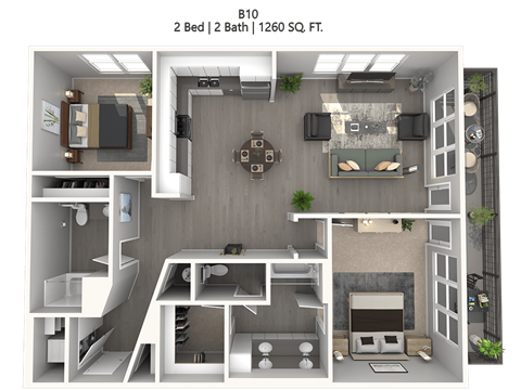 Floor plan for 2 beds, 2 baths, 1320 sqft