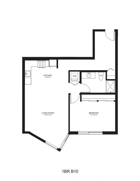 Floor plan for 1 bed, 1 bath, 846 sqft