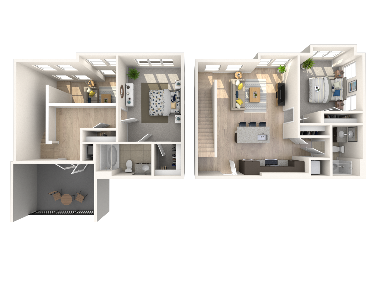 Floor plan for 2 beds, 2 baths, 1385 sqft