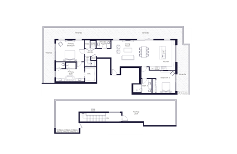 Floor plan for 2 beds, 2.5 baths, 2392 sqft