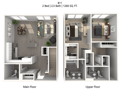 Floor plan for 2 beds, 2 baths, 1338 sqft