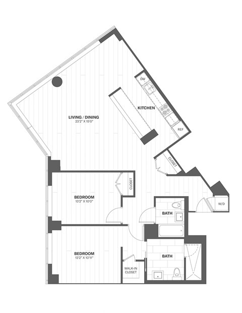 Floor plan for 2 beds, 2 baths, 1277 sqft