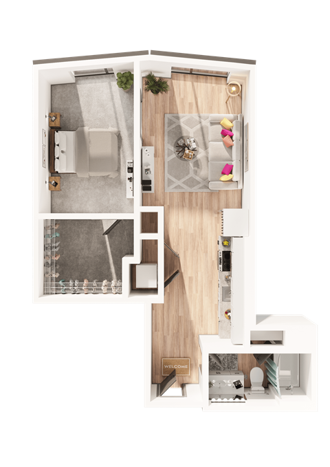 Floor plan for 1 bed, 1 bath, 699 sqft