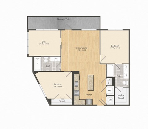Floor plan for 2 beds, 2 baths, 1195 sqft