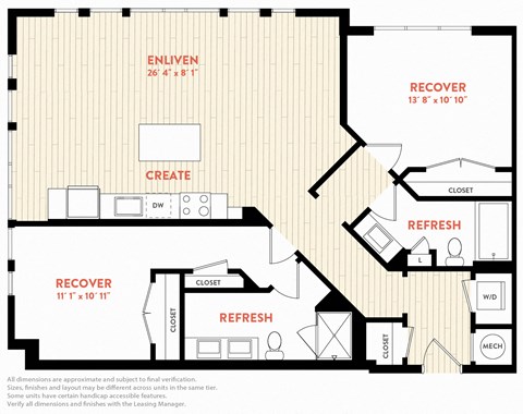 Floor plan for 2 beds, 2 baths, 1186 sqft