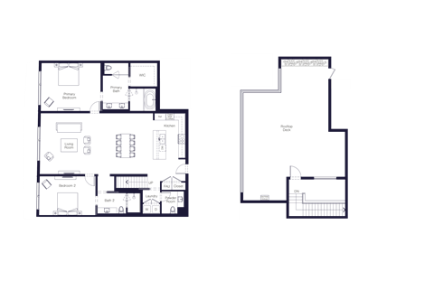 Floor plan for 2 beds, 2.5 baths, 2536 sqft