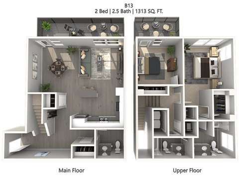 Floor plan for 2 beds, 2 baths, 1441 sqft