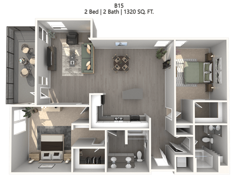 Floor plan for 2 beds, 2 baths, 1485 sqft