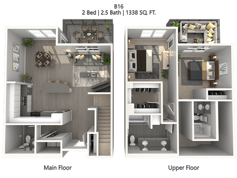 Floor plan for 2 beds, 2 baths, 1545 sqft