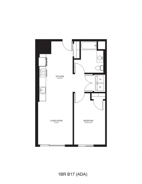 Floor plan for 1 bed, 1 bath, 720 sqft