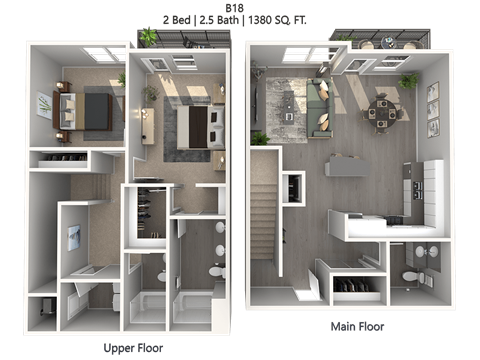 Floor plan for 2 beds, 2 baths, 1592 sqft