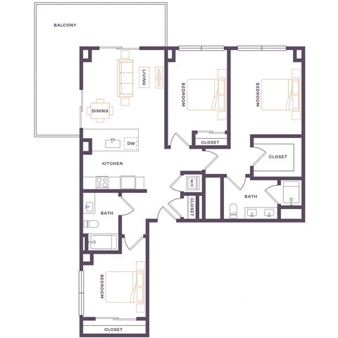 Floor plan for 3 beds, 2 baths, 1123 sqft
