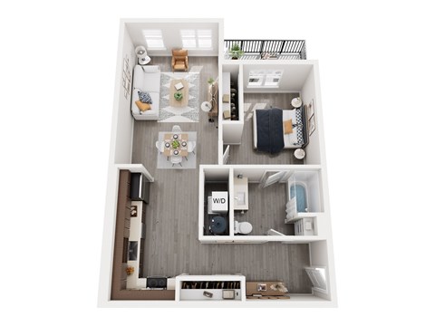 Floor plan for 1 bed, 1 bath, 756 sqft