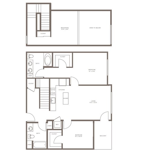 Floor plan for 2 beds, 2 baths, 1183 sqft